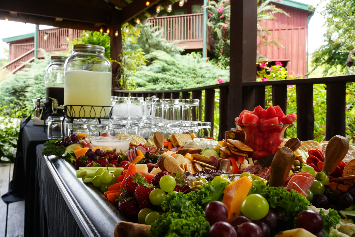 Charcuterie and mocktails in the creekside pavilion at Honeysuckle Hills in Pigeon Forge