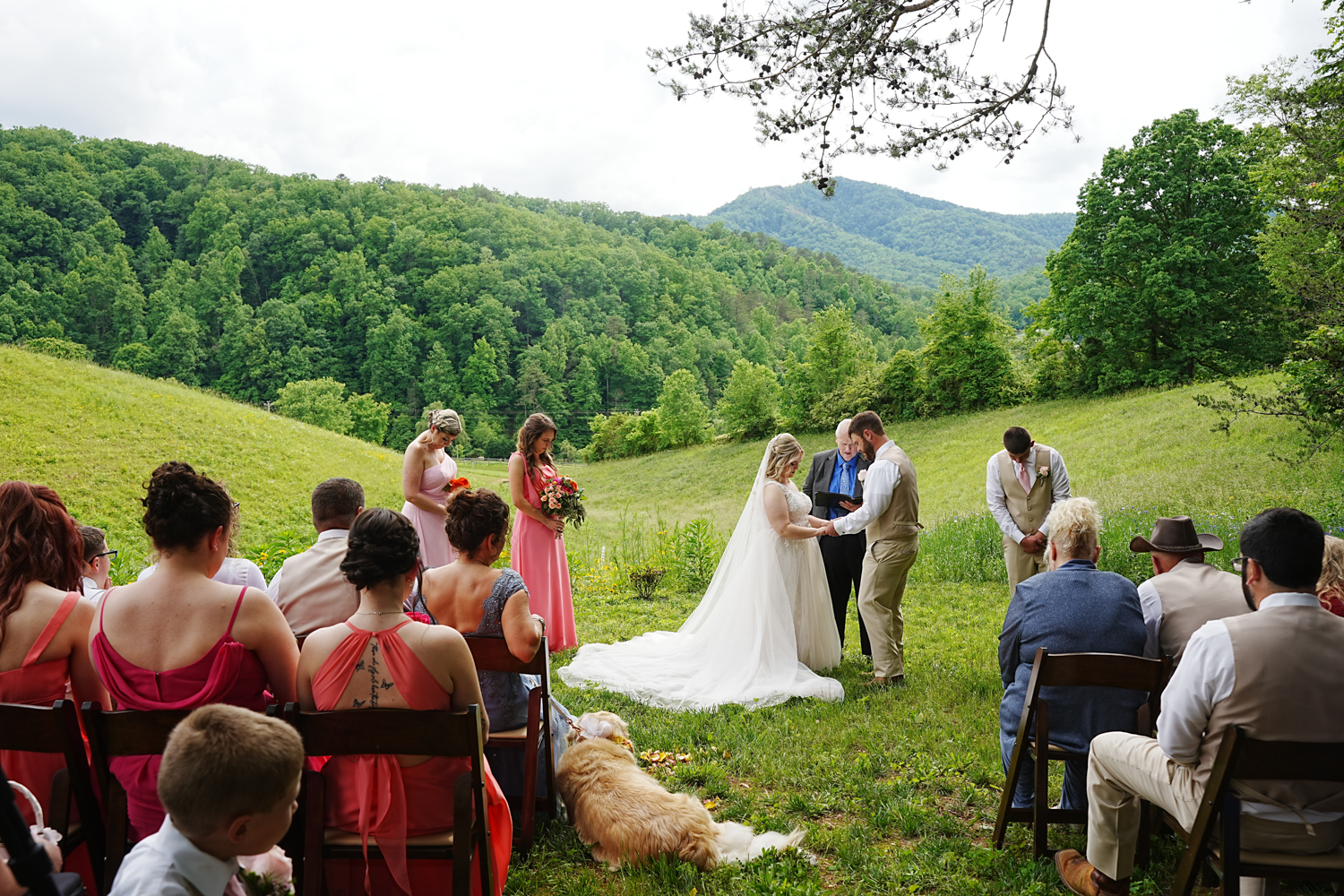 Private mountain ceremony in the Smokies on a private farm with rolling hills called Honeysuckle Hills